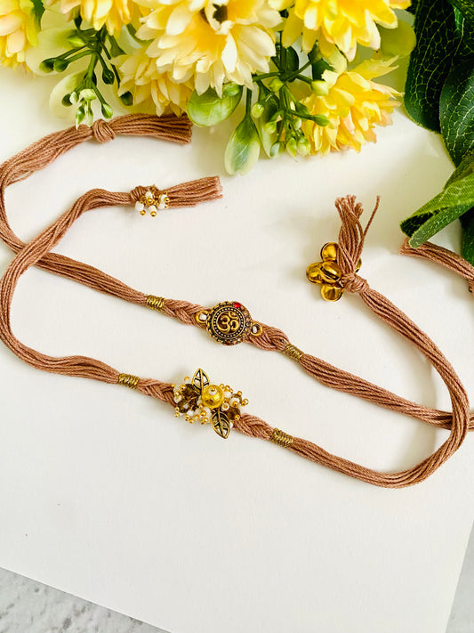 Om Designer Braid Bhai Bhabhi Rakhi Set