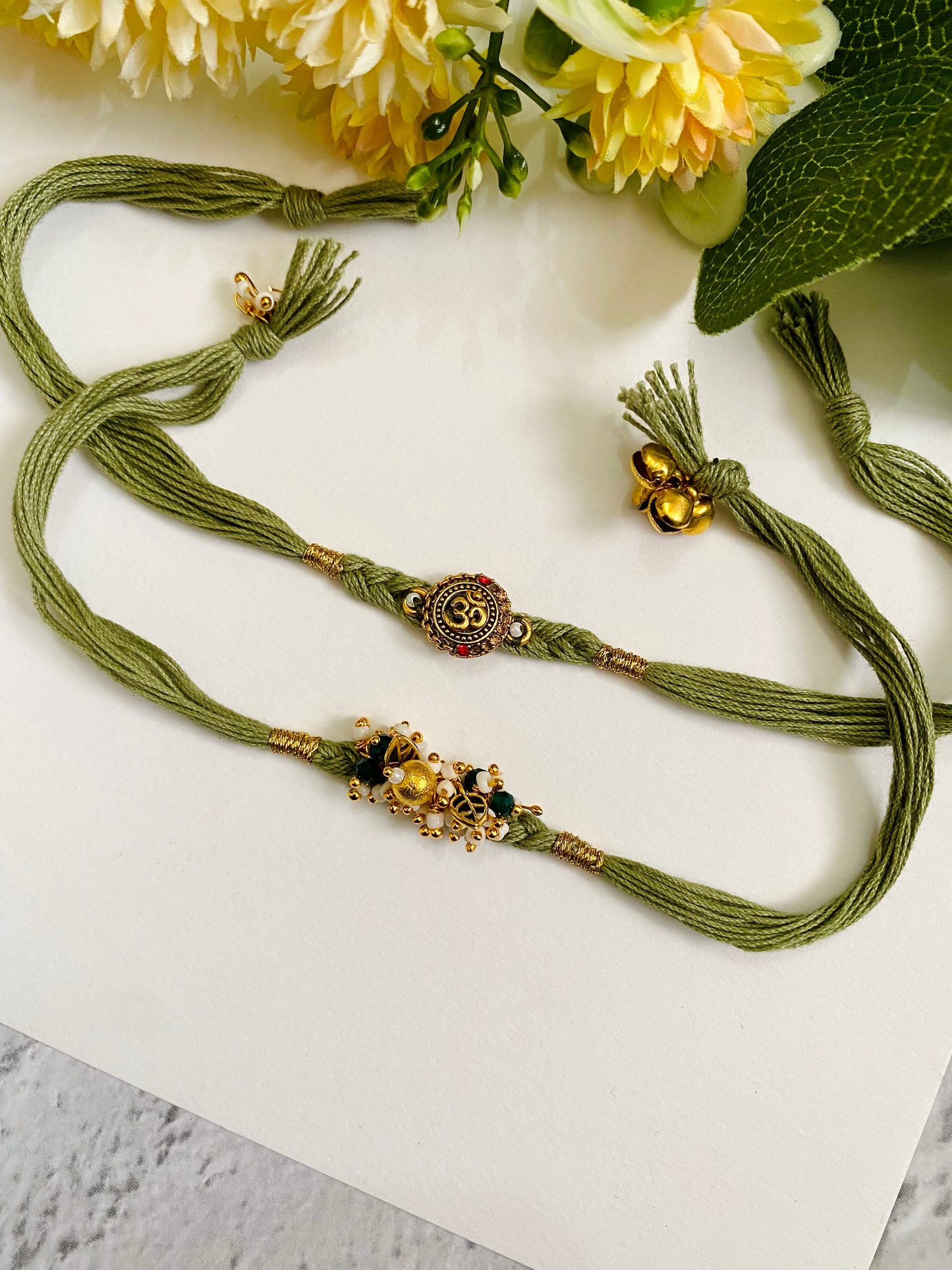 Om Designer Braid Bhai Bhabhi Rakhi Set