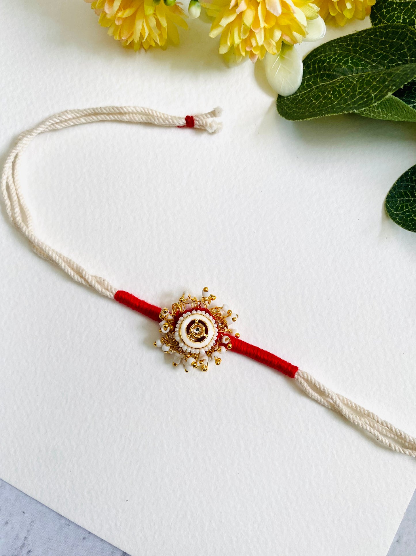 White Meena Kundan Bhabhi Rakhi