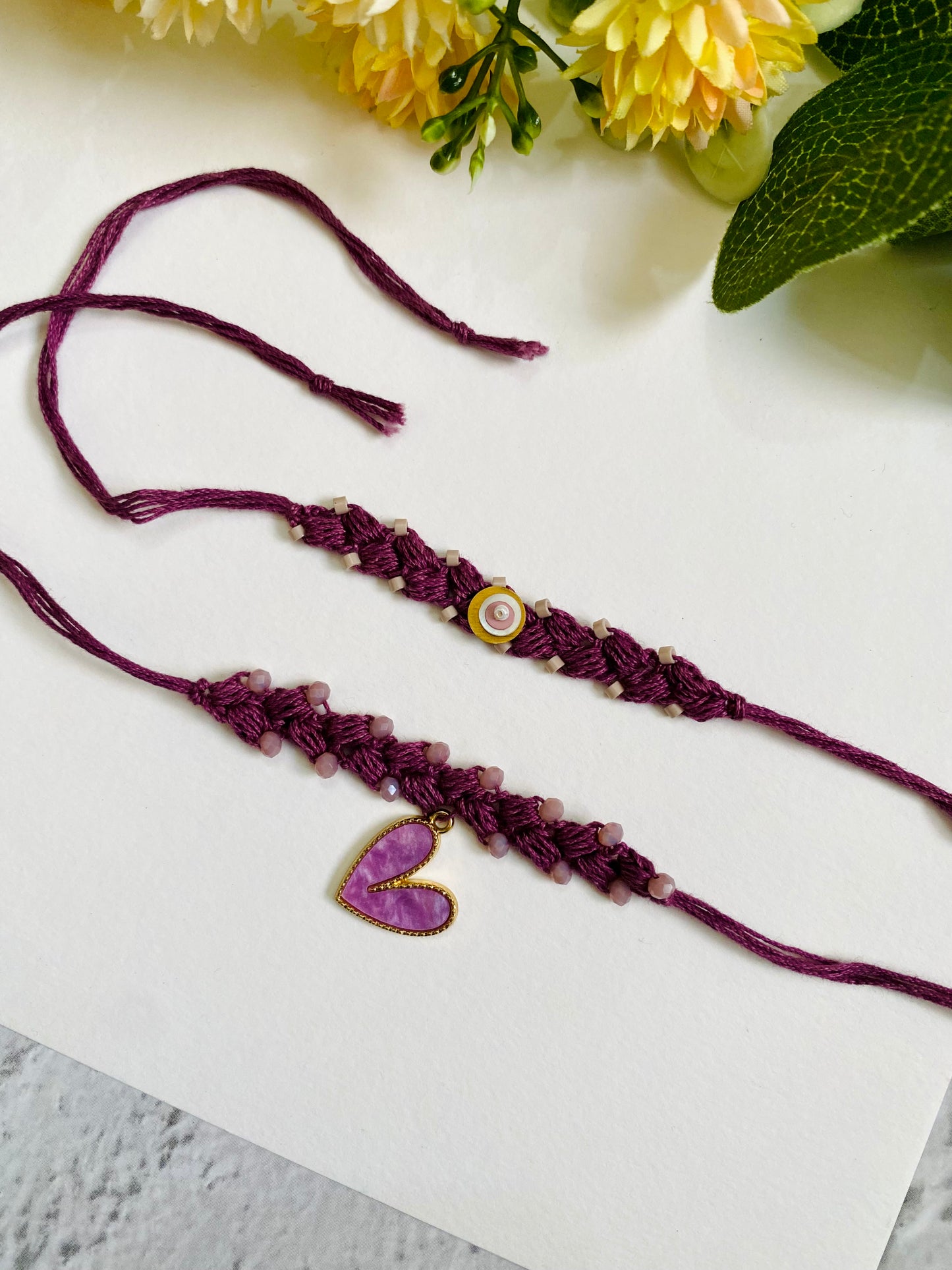 Heart Charm Crochet Band Bhai Bhabhi Rakhi Set