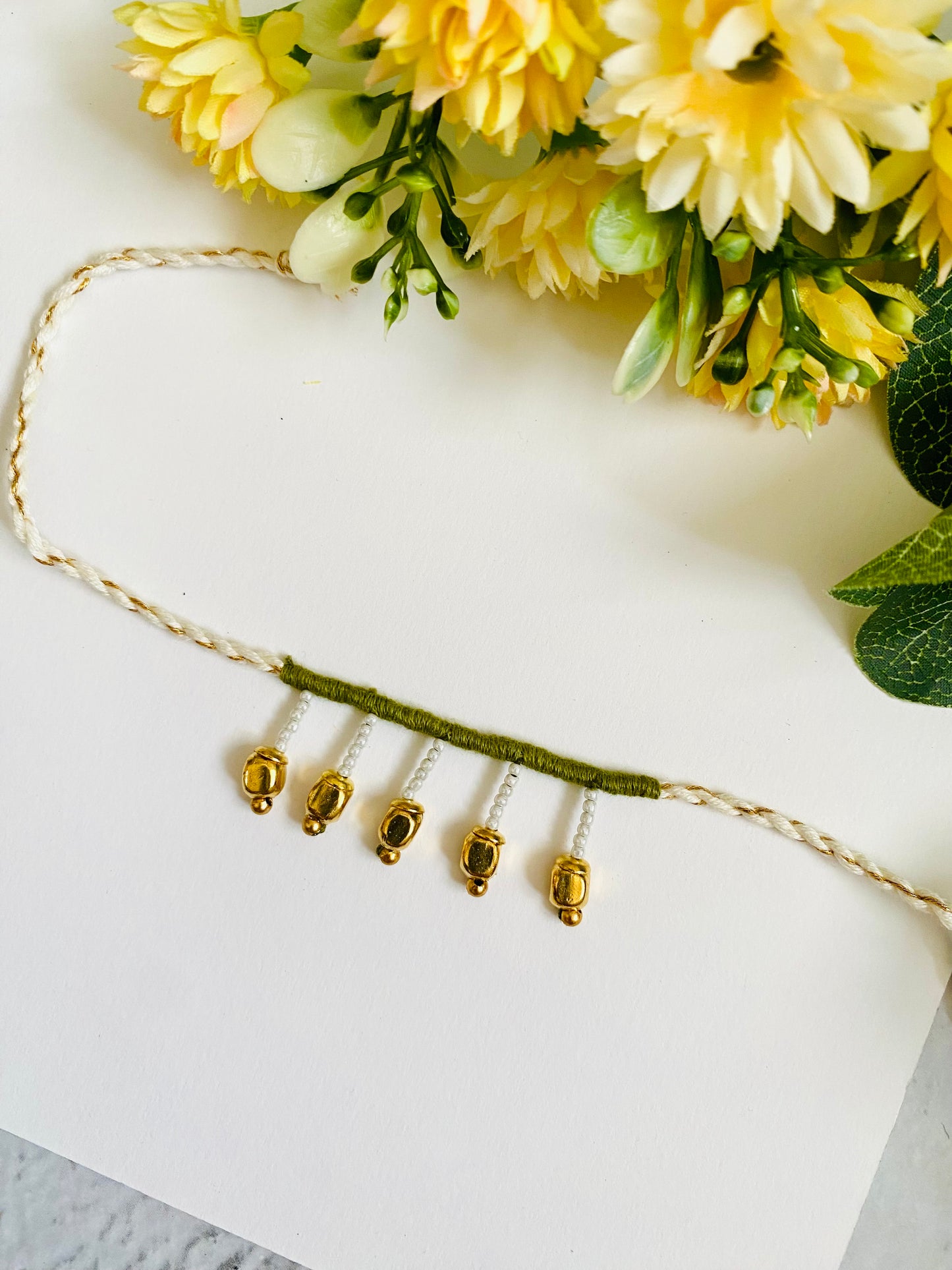 Dangling Golden Beads Bhabhi Rakhi