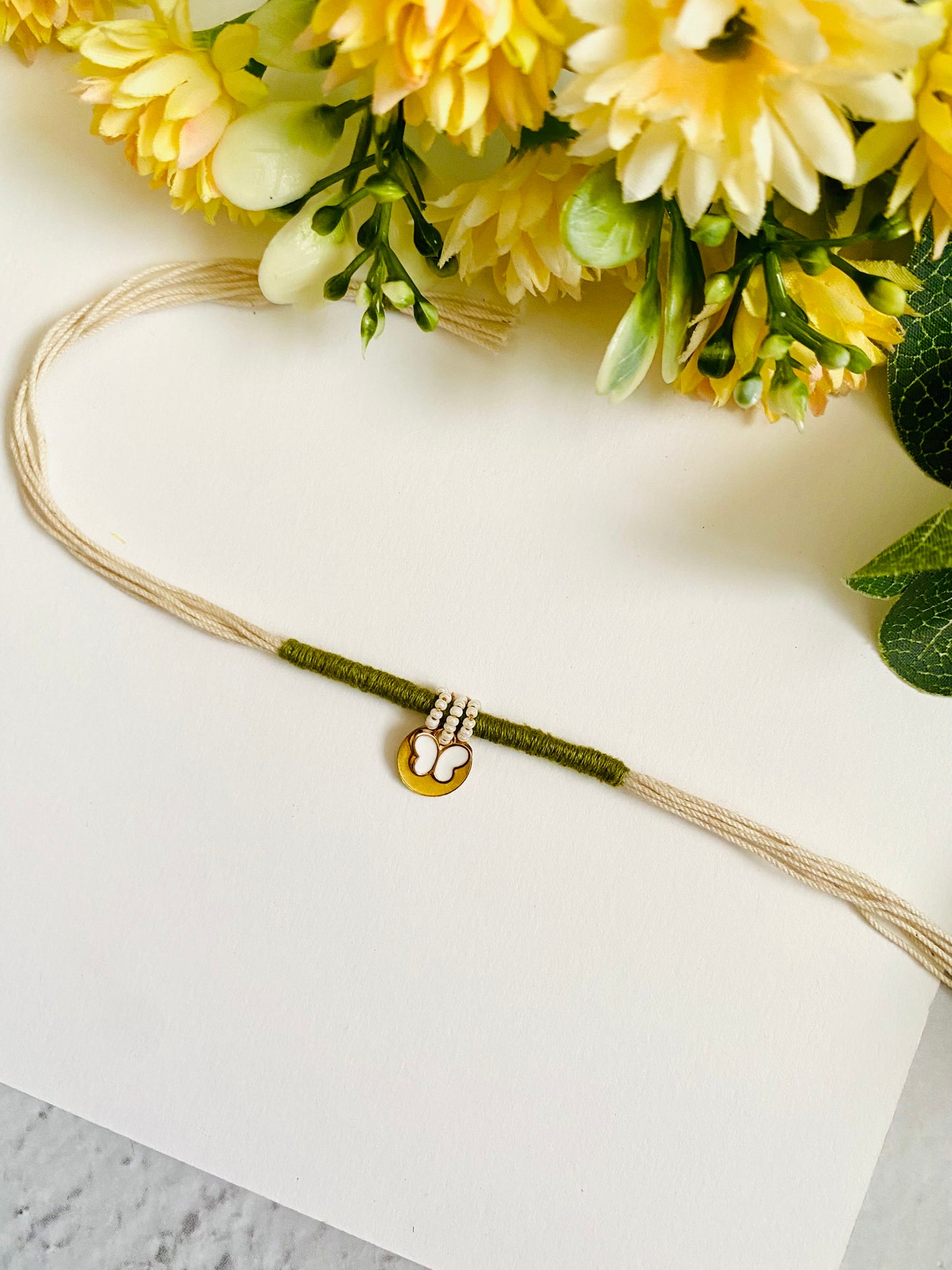 Small White Butterfly Heart Charm Bhabhi Rakhi