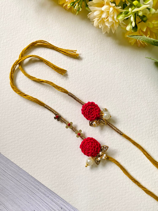 Crochet one Rose Bhai Bhabhi Rakhi Set