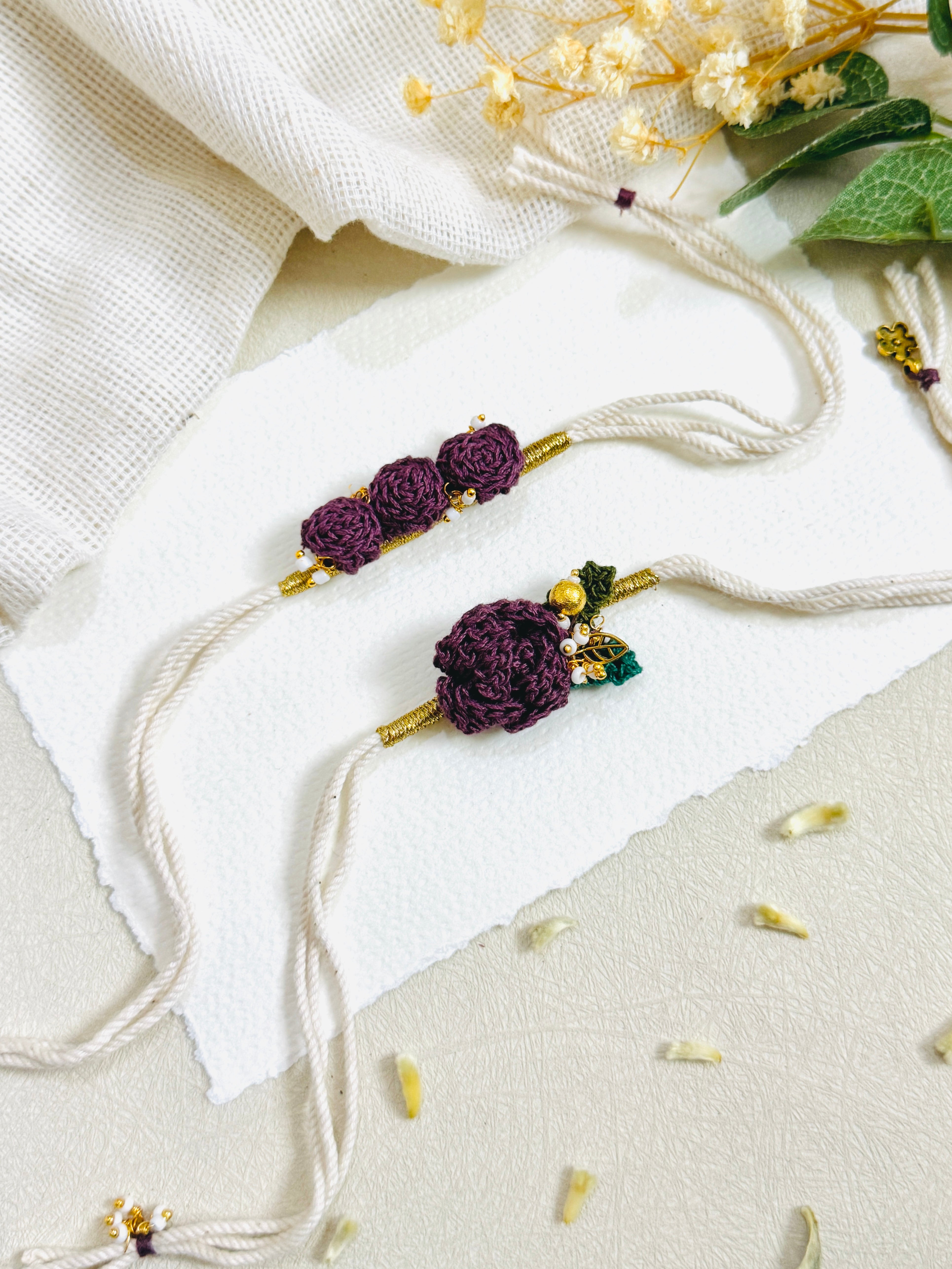 Floral Elegance Bhai Bhabhi Rakhi Set