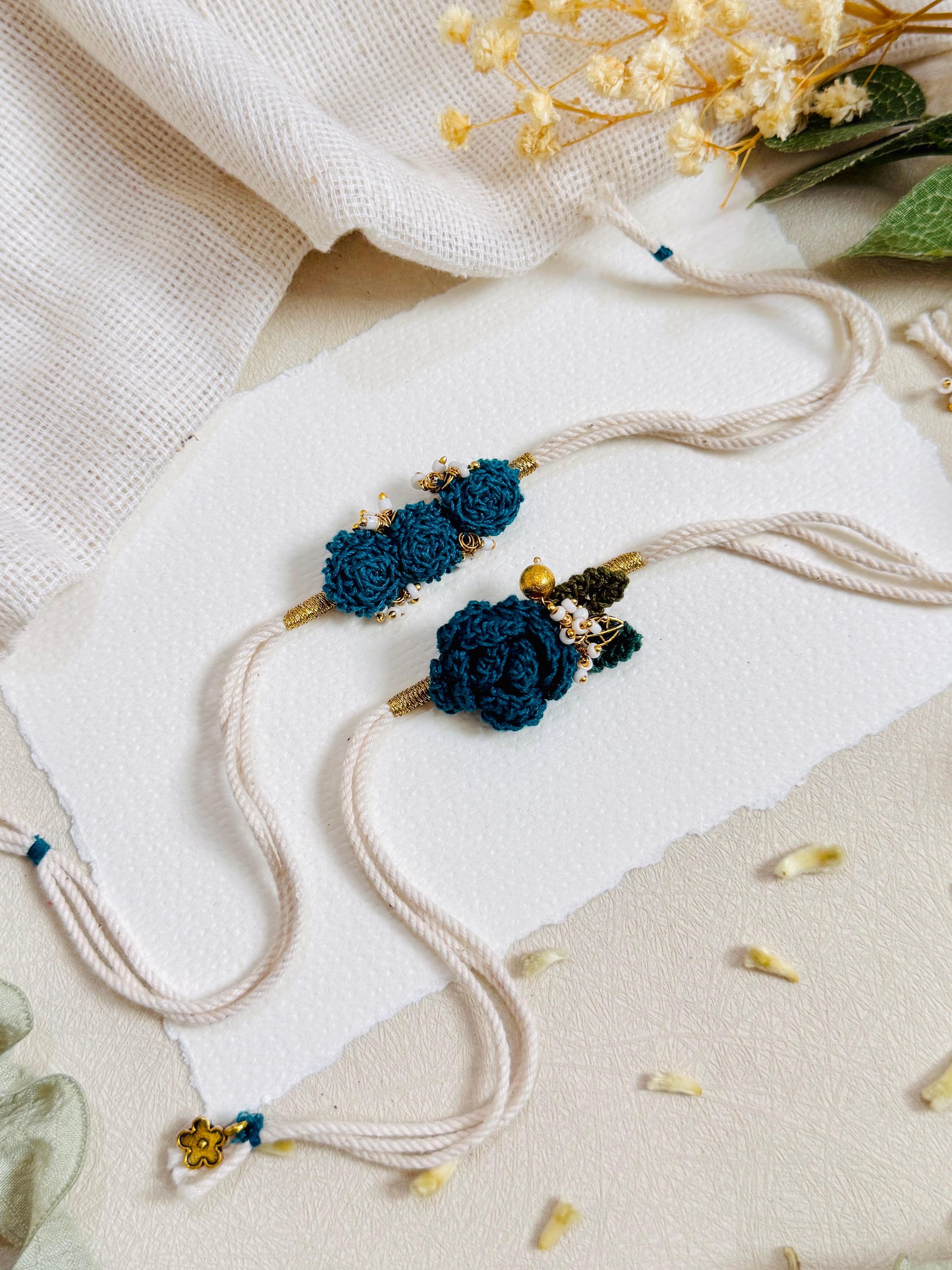Floral Elegance Bhai Bhabhi Rakhi Set