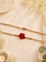 Evil Eye And Crochet Flower Bhai Bhabhi Rakhi Set
