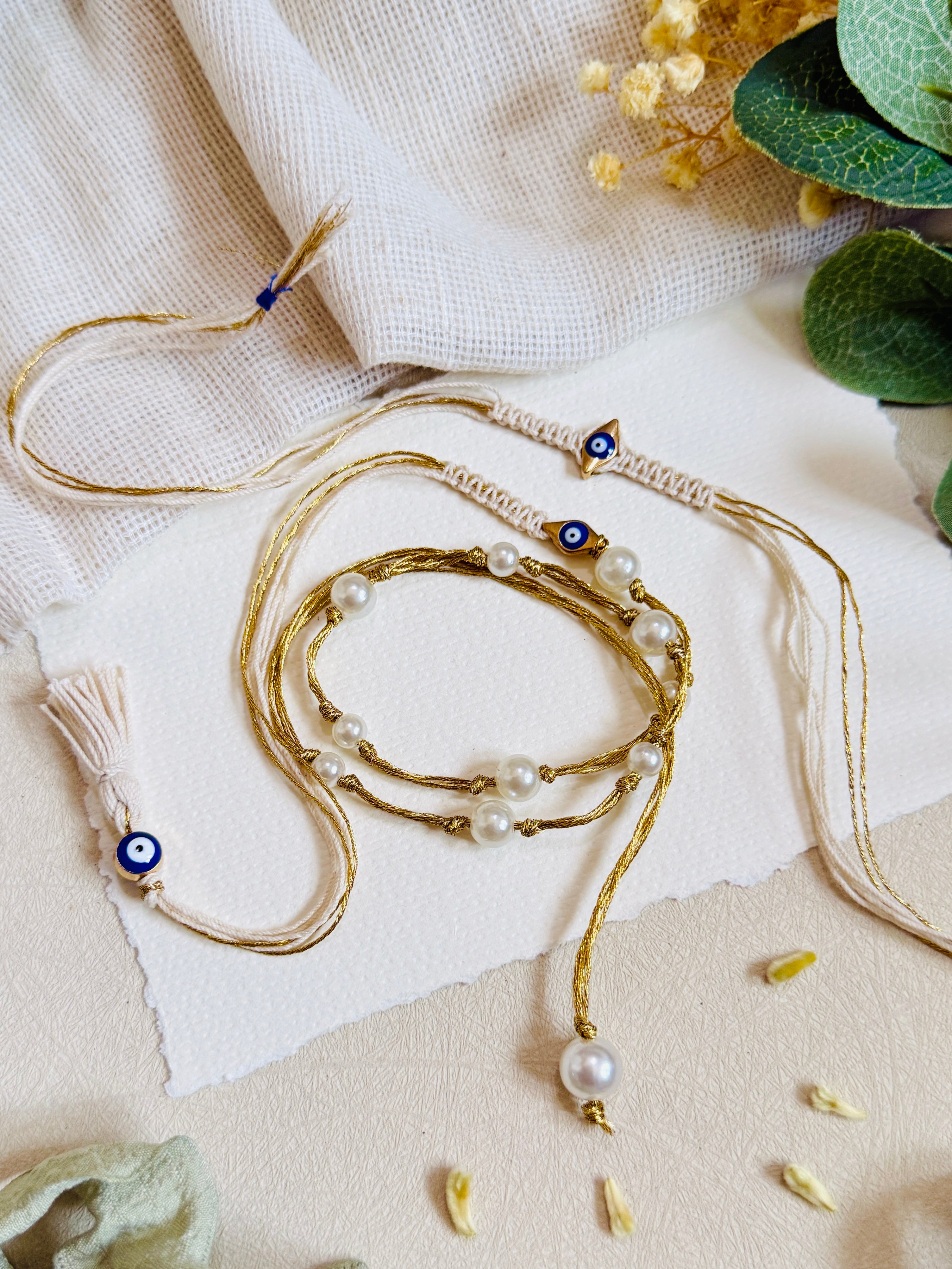 Golden Evil Eye Bhai Bhabhi Rakhi Set