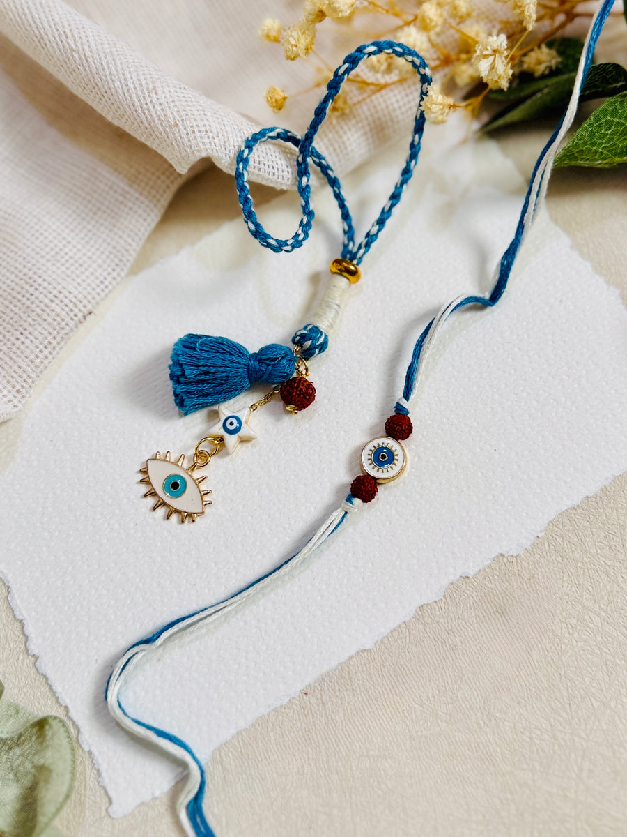 Elegant Evil Eye Bhai Bhabhi Rakhi Set