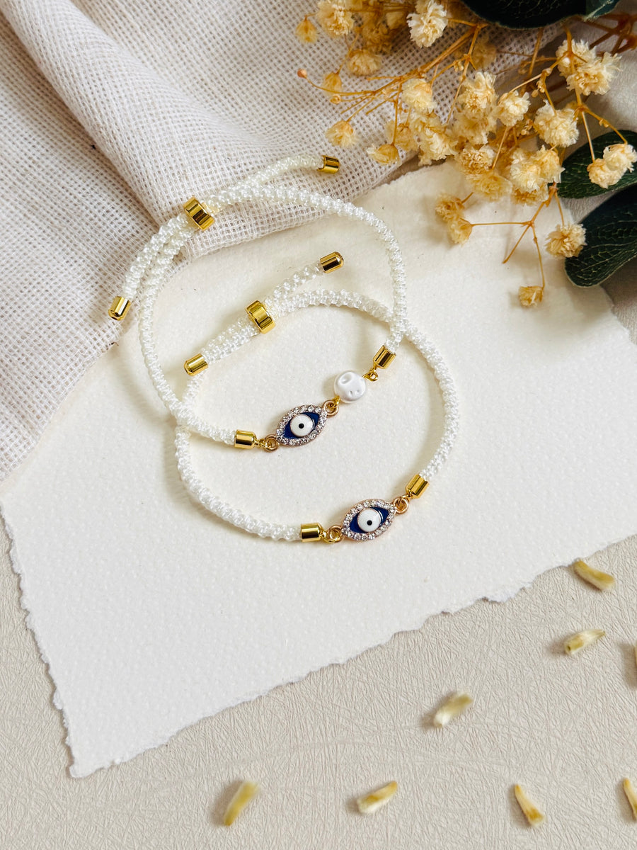 Evil Eye Blessing Bracelet Bhai Bhabhi Rakhi Set