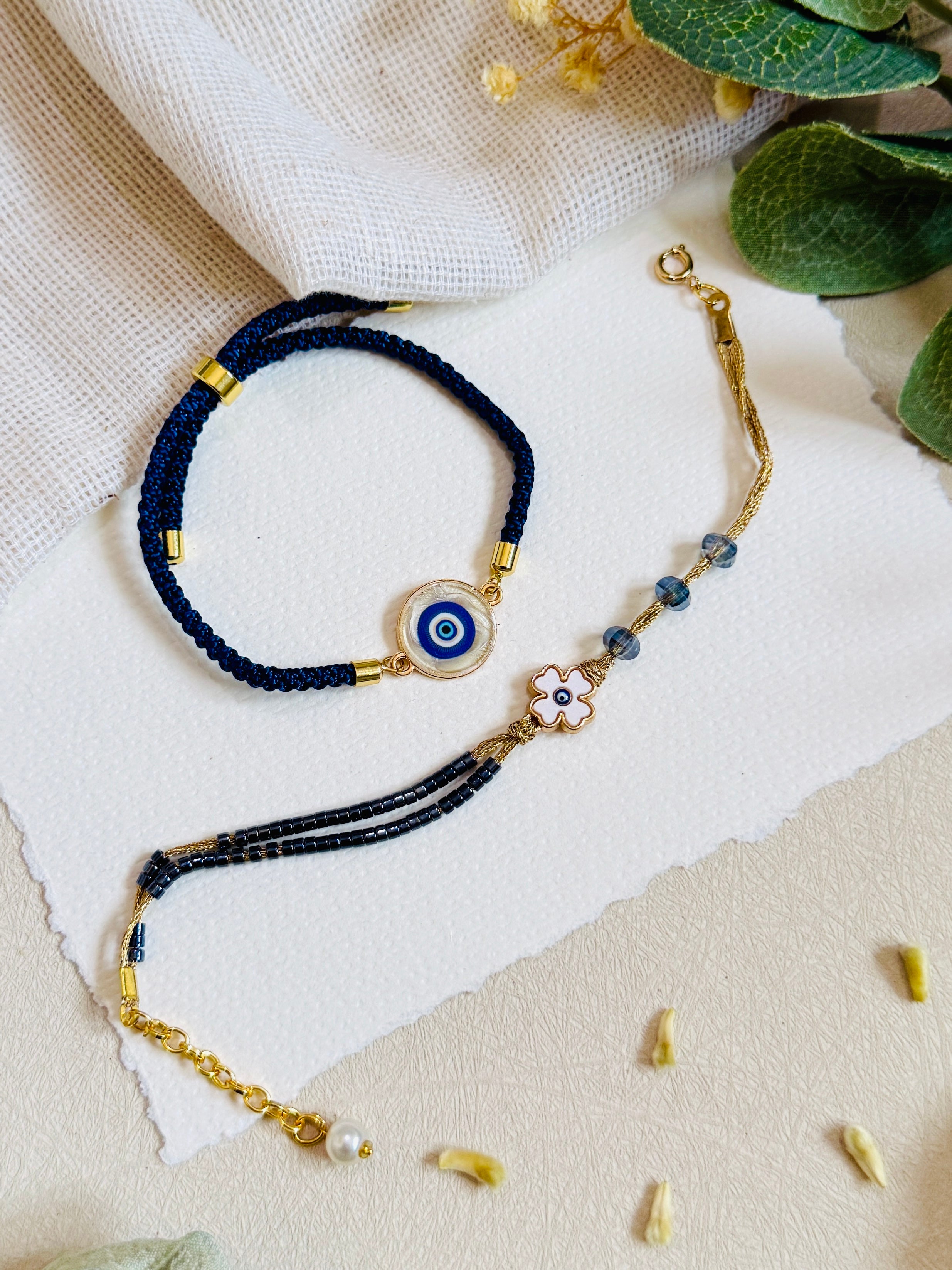 Blue Aura Bracelet Bhai Bhabhi Rakhi Set