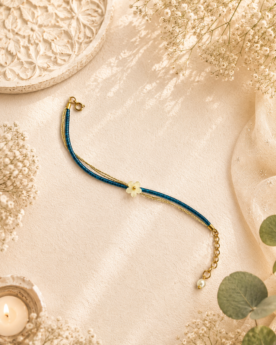 Elegant Flower And Bead Bracelet Bhabhi Rakhi