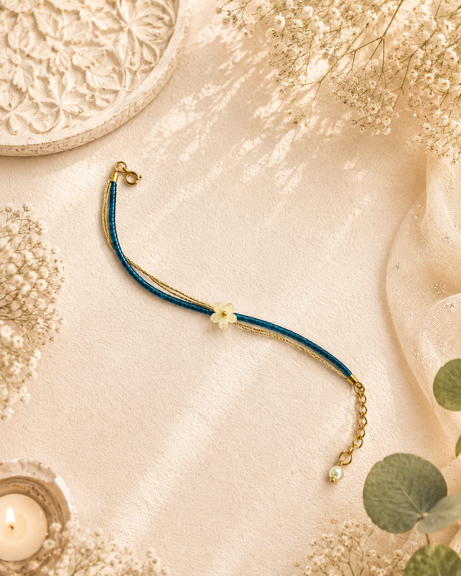 Elegant Flower And Bead Bracelet Bhabhi Rakhi