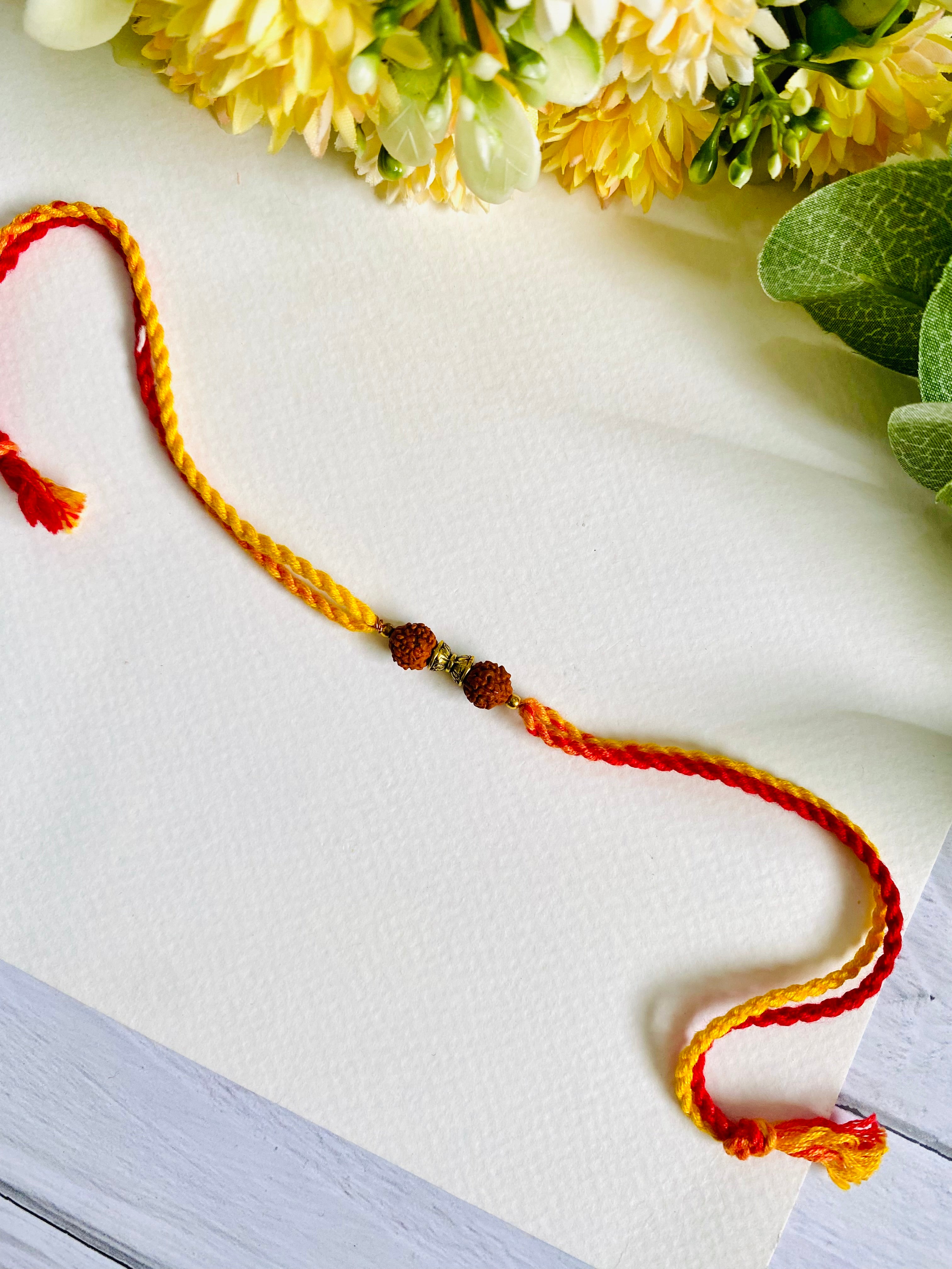2 Rudraksha Damaru Red Yellow Bhai Rakhi