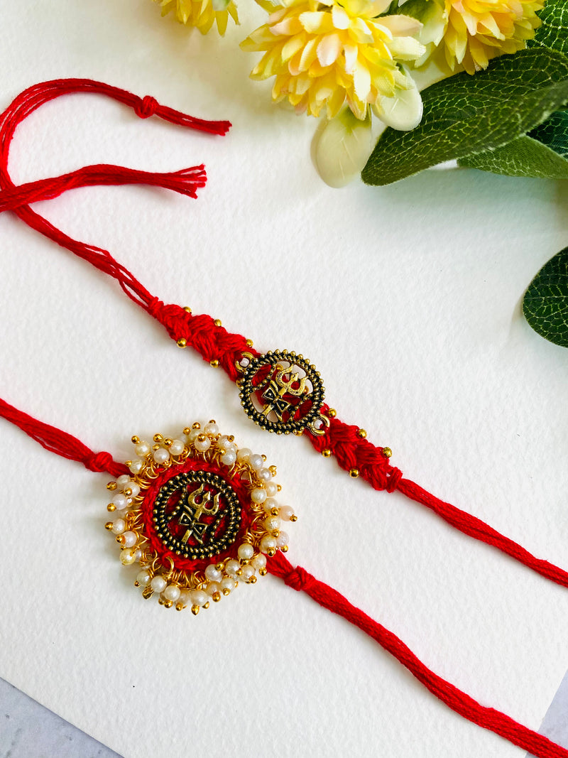 Trishul Circle Crochet Band Bhai Bhabhi Rakhi Set