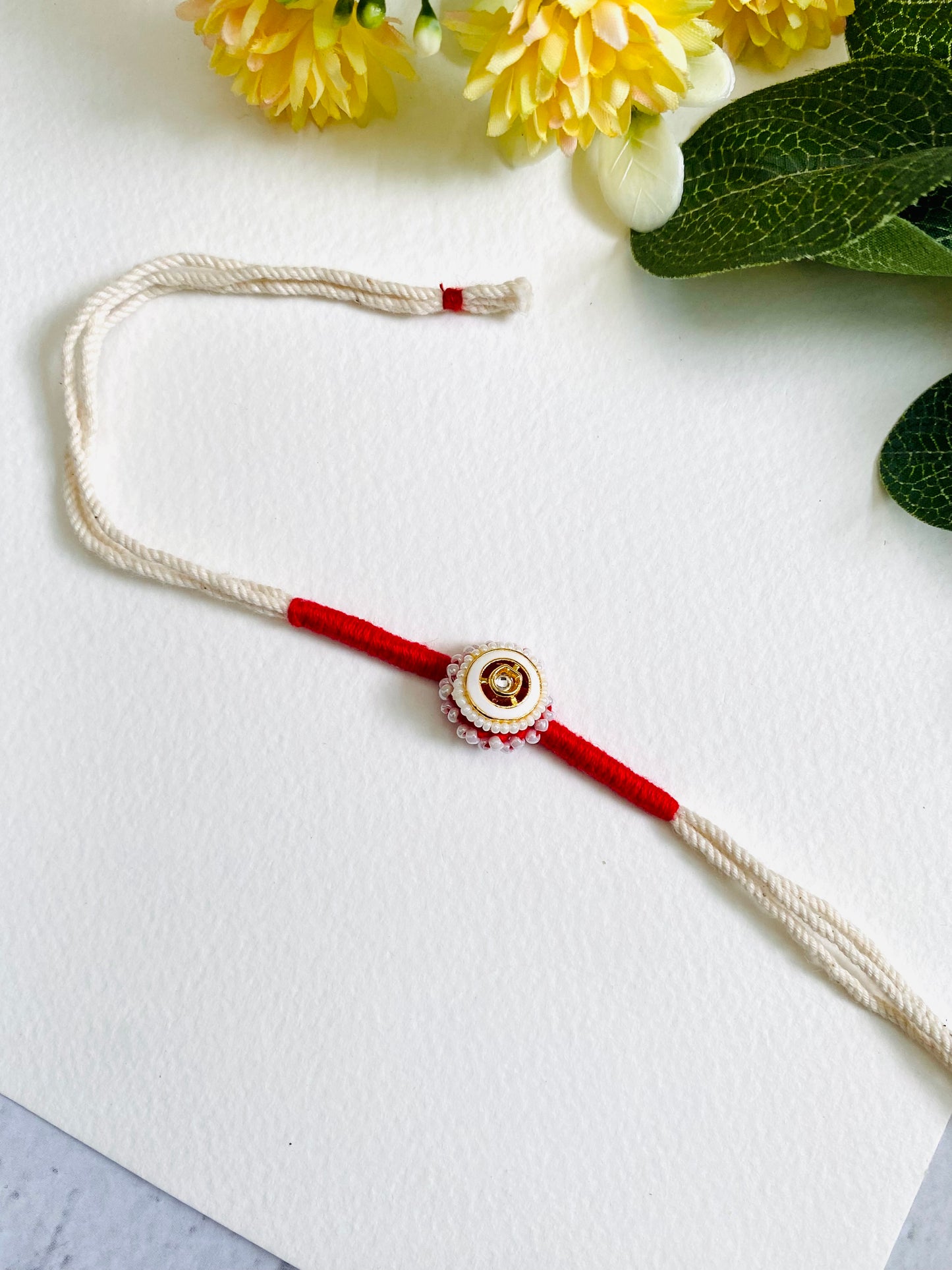 White Meena Kundan Bhai Rakhi