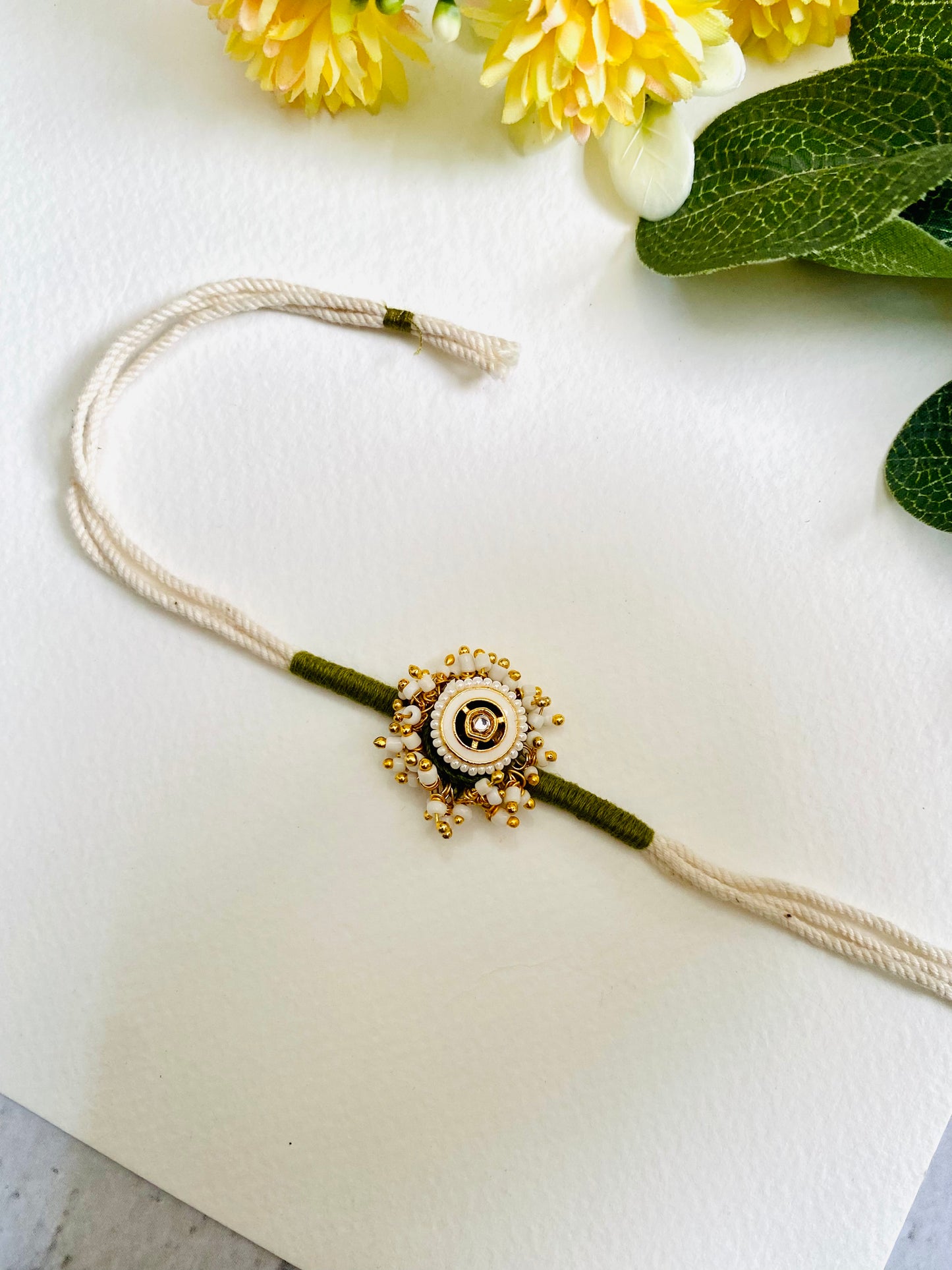 White Meena Kundan Bhabhi Rakhi