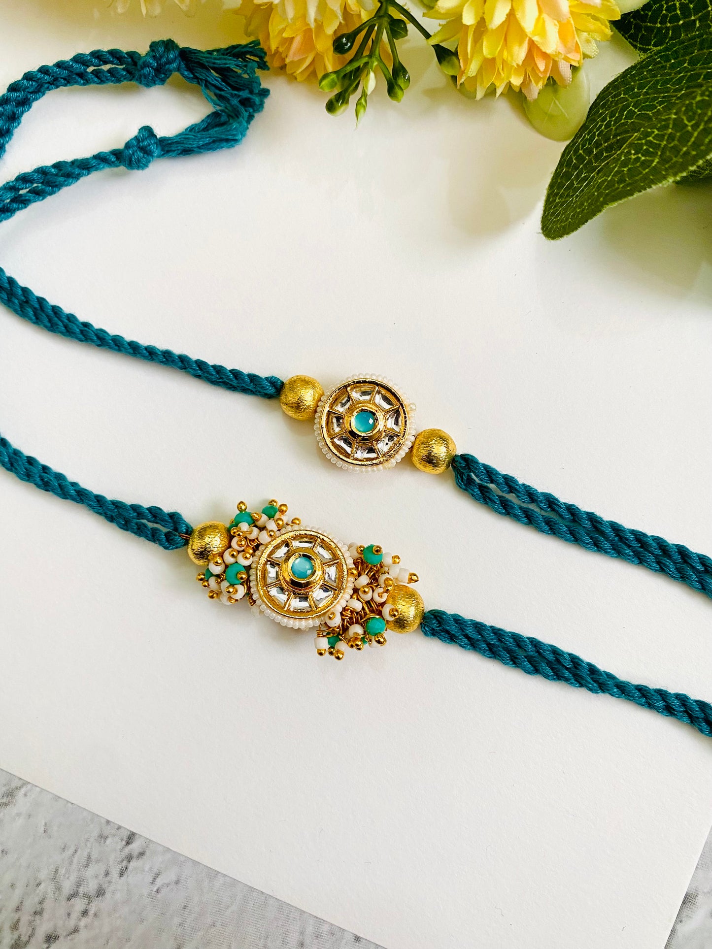 Big circle Meena Kundan Bhai Bhabhi Rakhi set