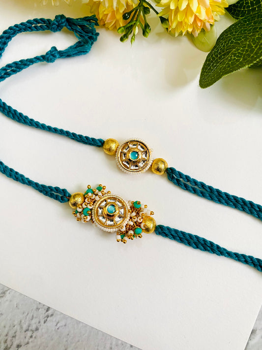 Big circle Meena Kundan Bhai Bhabhi Rakhi set