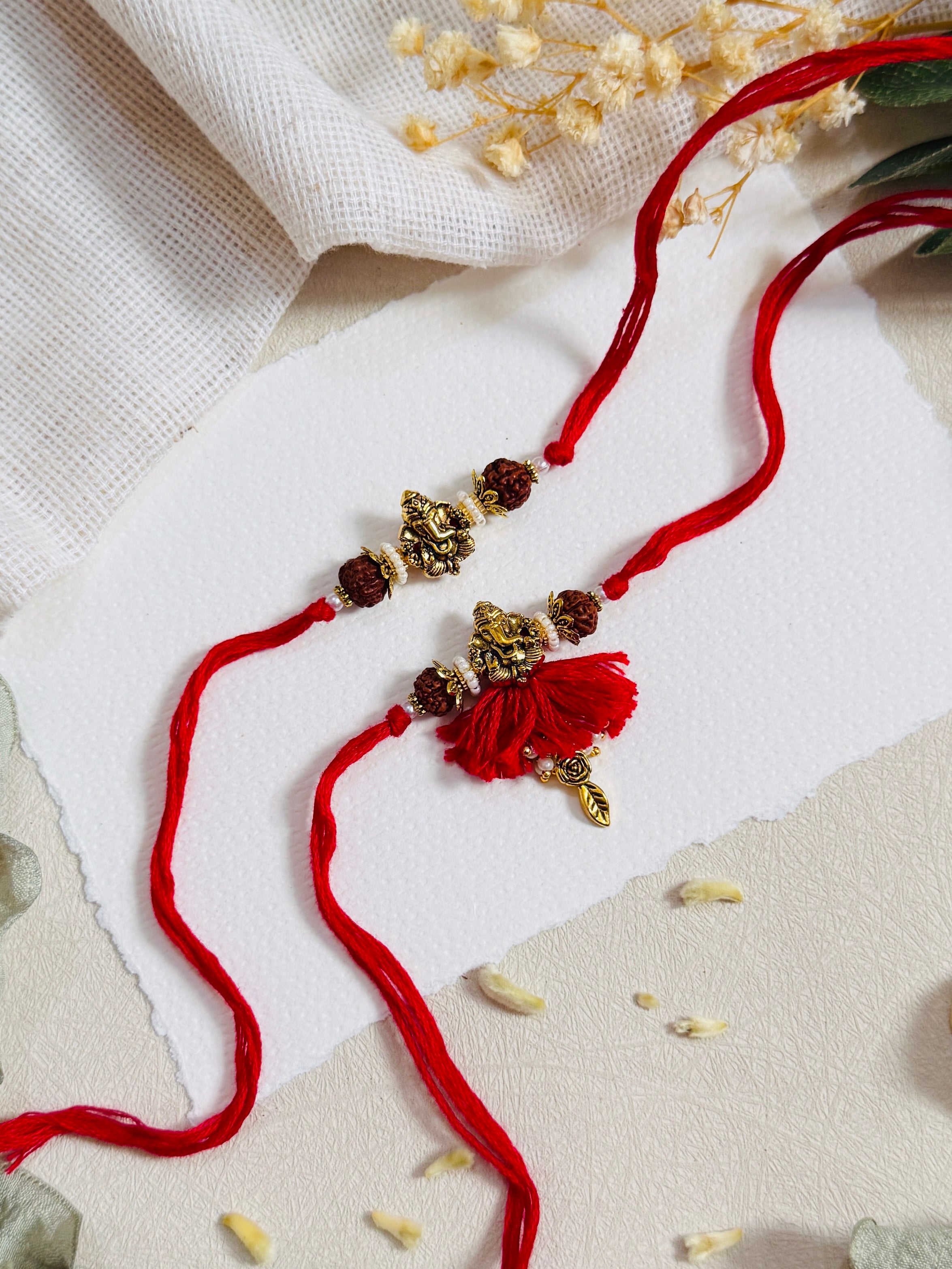 Divine Ganesha Rudraksha Bhai Bhabhi Rakhi Set