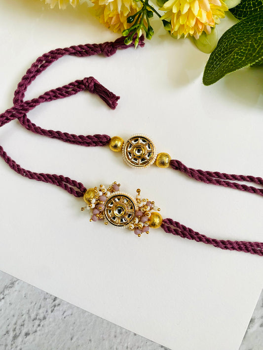 Big circle Meena Kundan Bhai Bhabhi Rakhi set