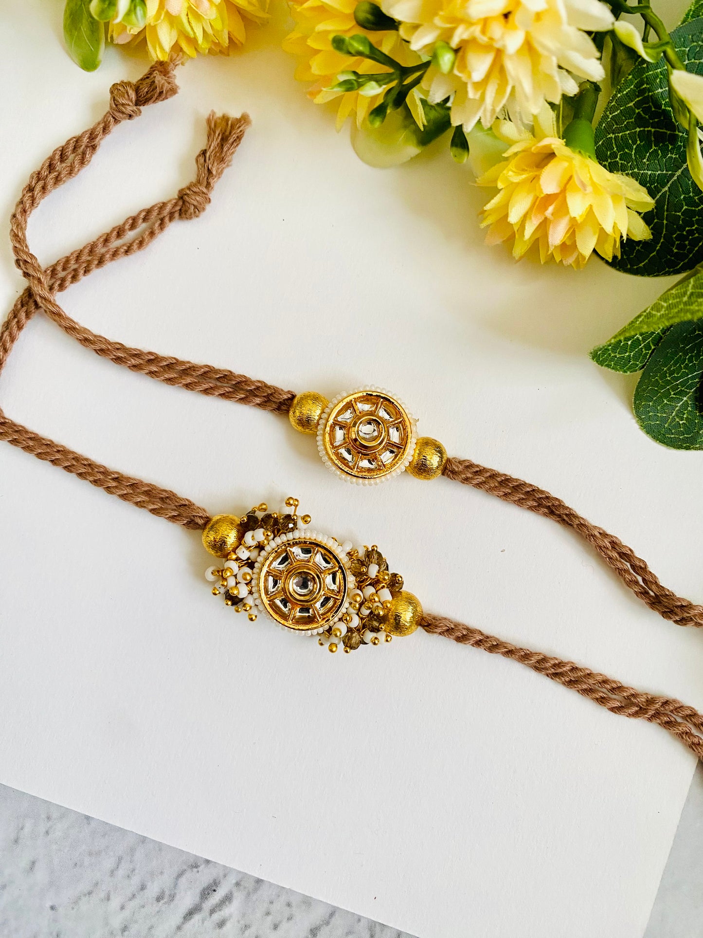 Big circle Meena Kundan Bhai Bhabhi Rakhi set