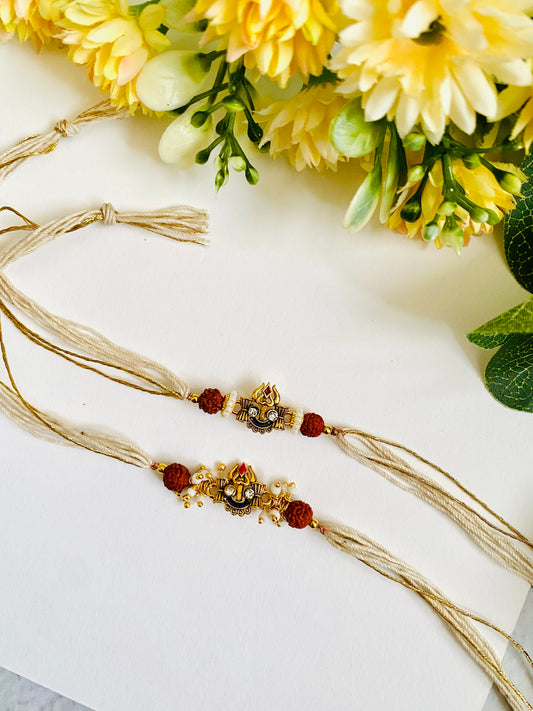 Small Trishul Damaru Bhai Bhabhi Rakhi Set