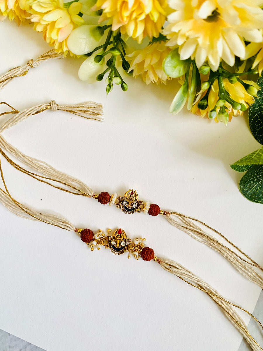 Small Trishul Damaru Bhai Bhabhi Rakhi Set