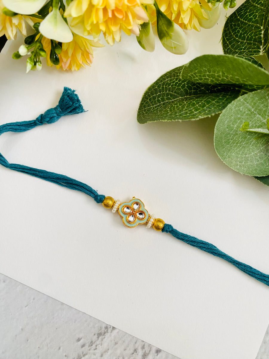 Four petal flower Meena Kundan Bhai Rakhi