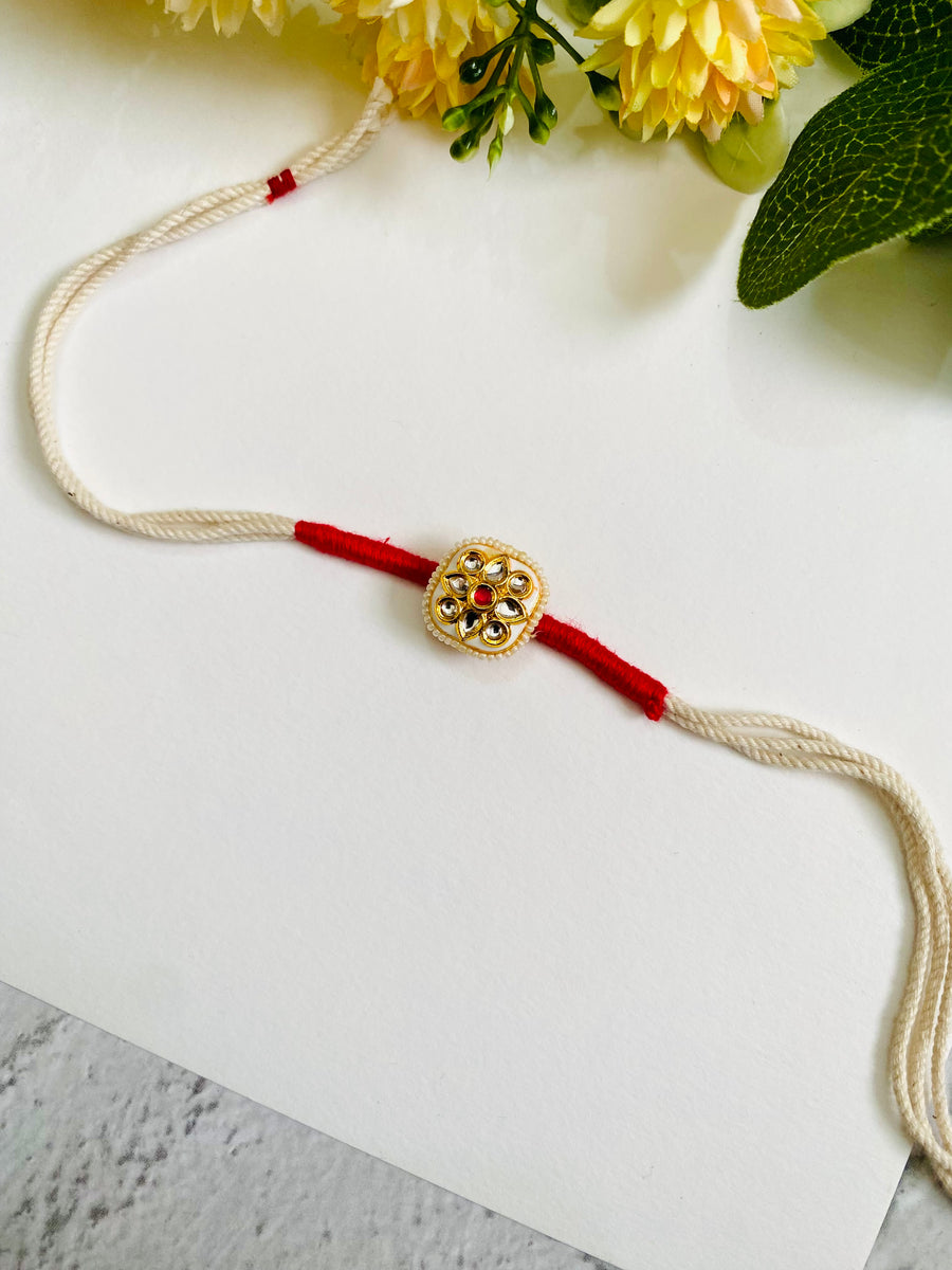 White Sqaure Meena Kundan Bhai Rakhi