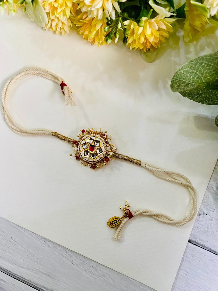 Six petal round Meena Kundan Bhabhi Rakhi