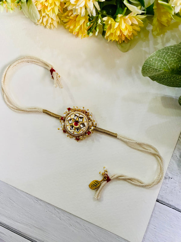Six petal round Meena Kundan Bhabhi Rakhi