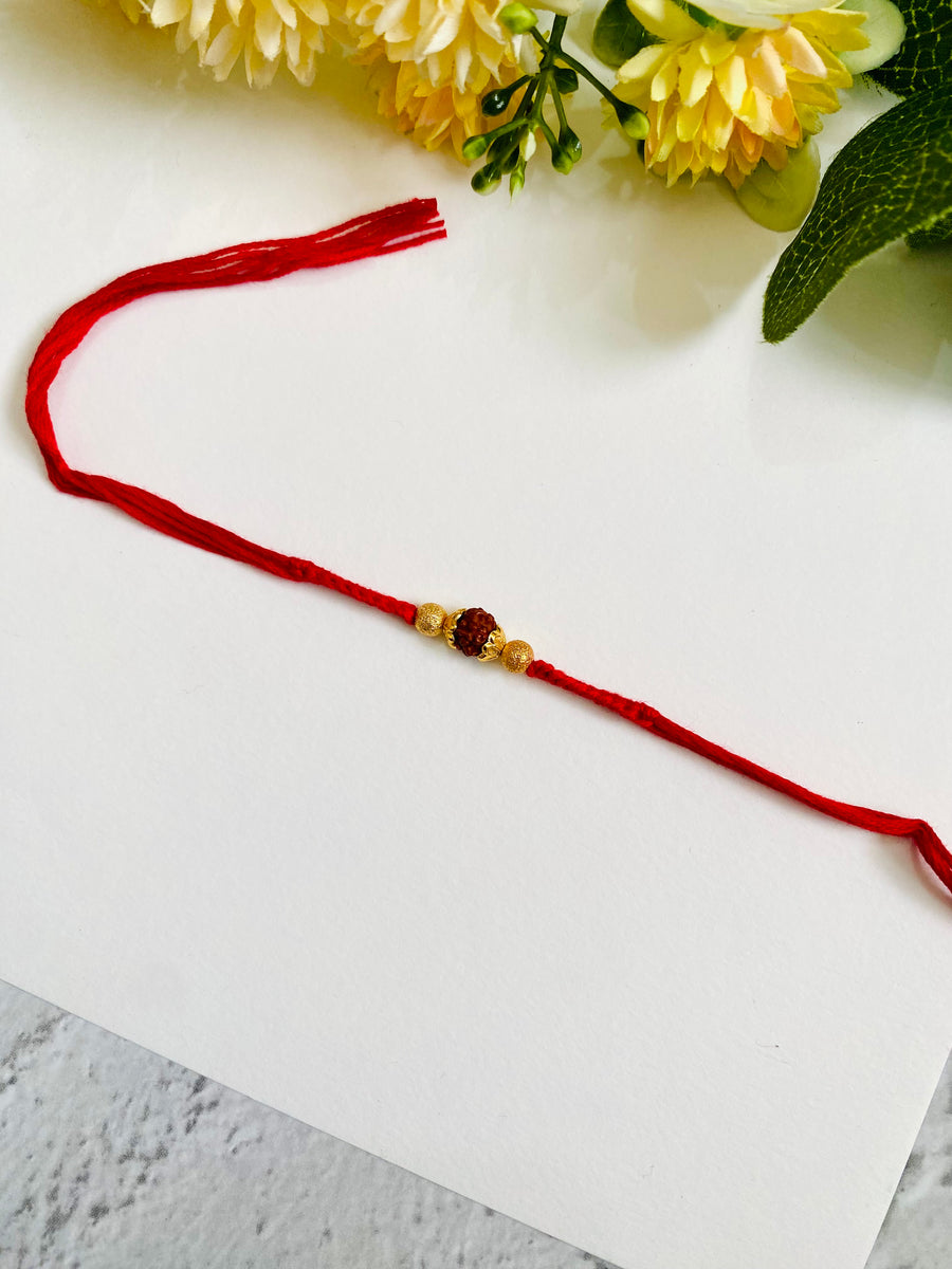 1 Rudraksha Golden Beads Anti Tarnish Rakhi