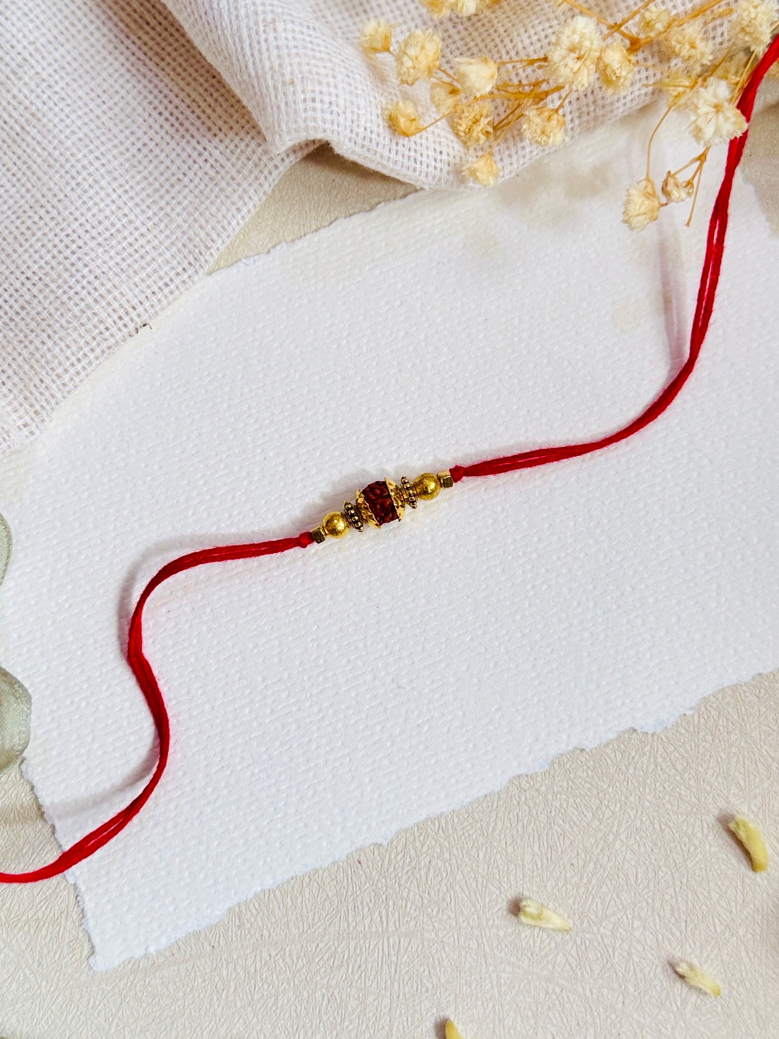 Rudraksha Center Golden Bead Bhai Rakhi