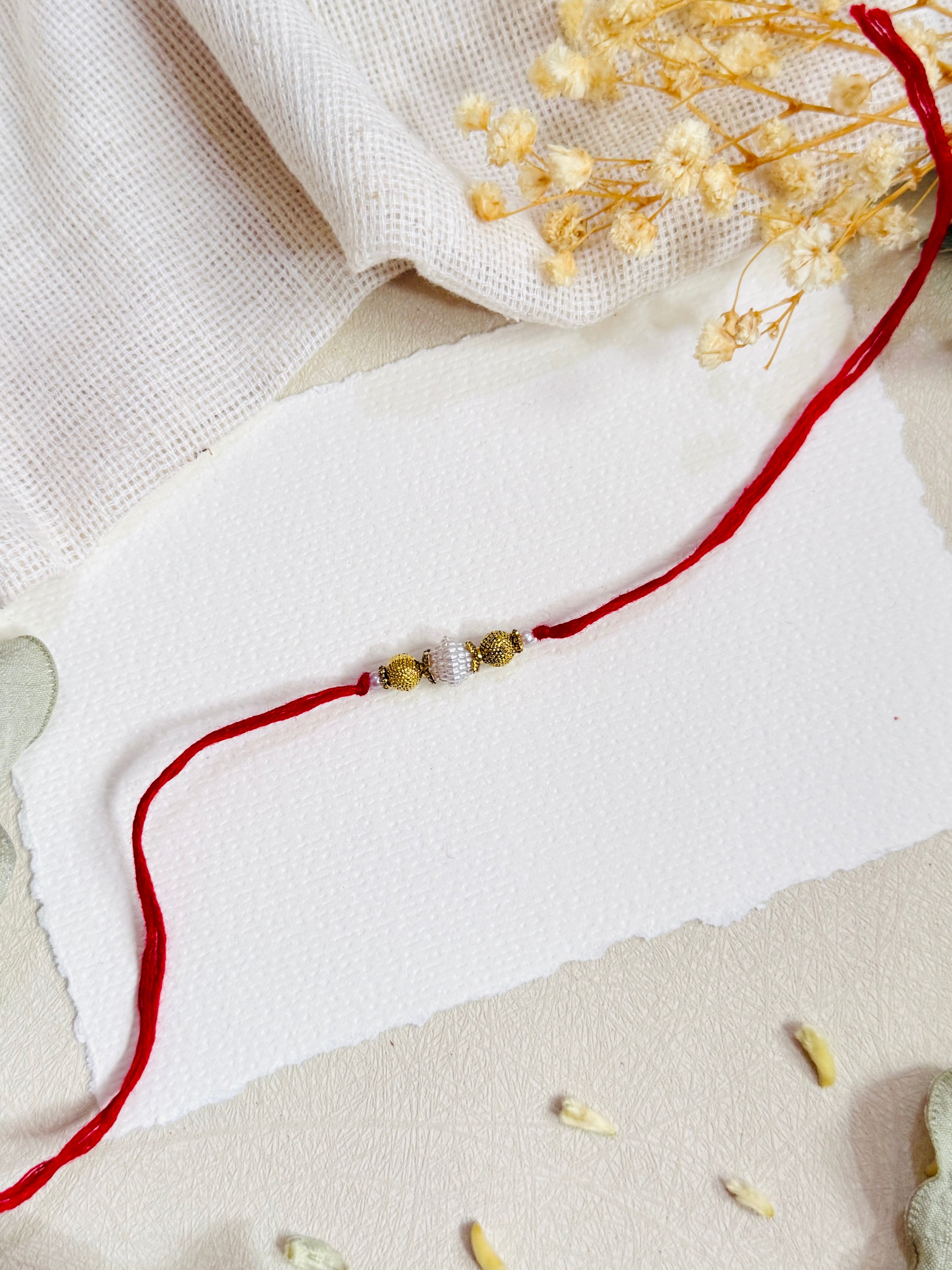 White Bead Bhai Rakhi