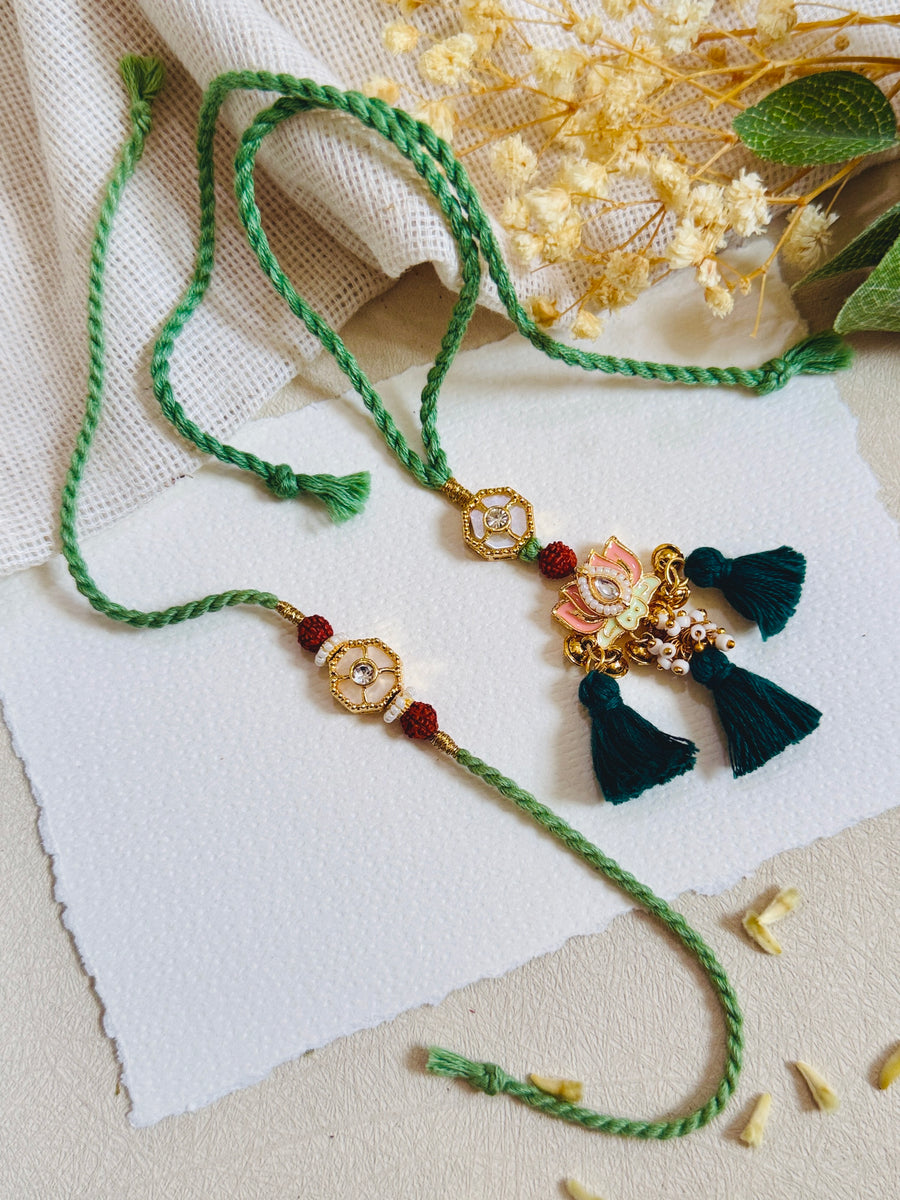Ethnic Kundan Bhai Bhabhi Rakhi Set