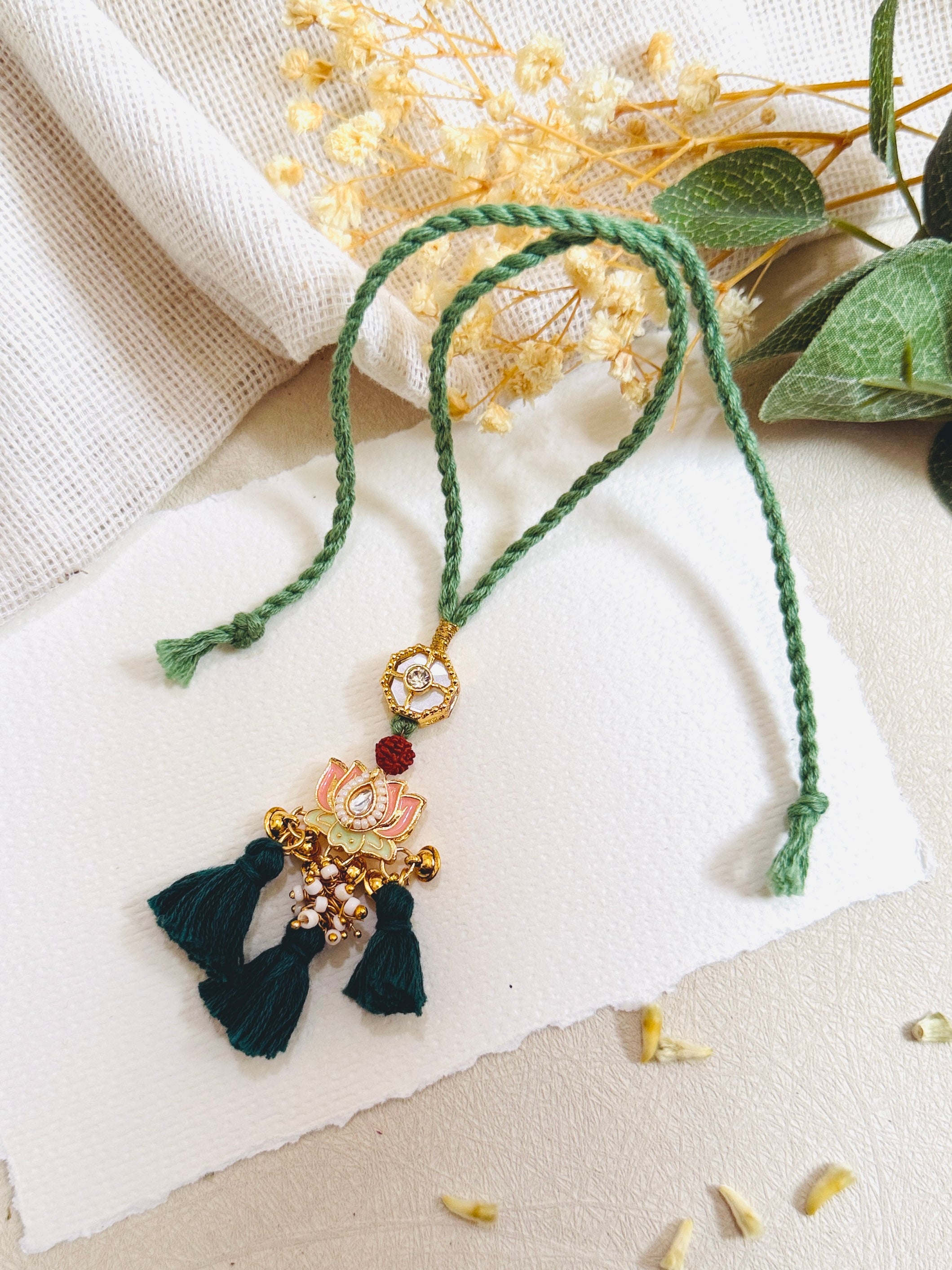 Ethnic Lotus Kundan Lumba Bhabhi Rakhi