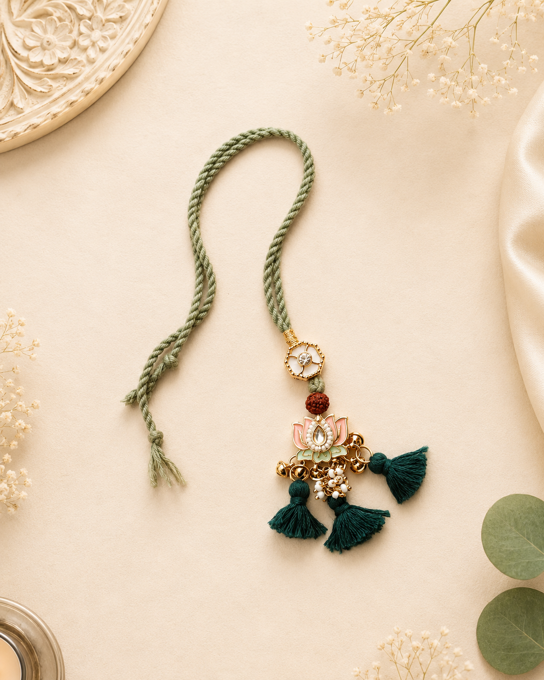 Ethnic Lotus Kundan Lumba Bhabhi Rakhi