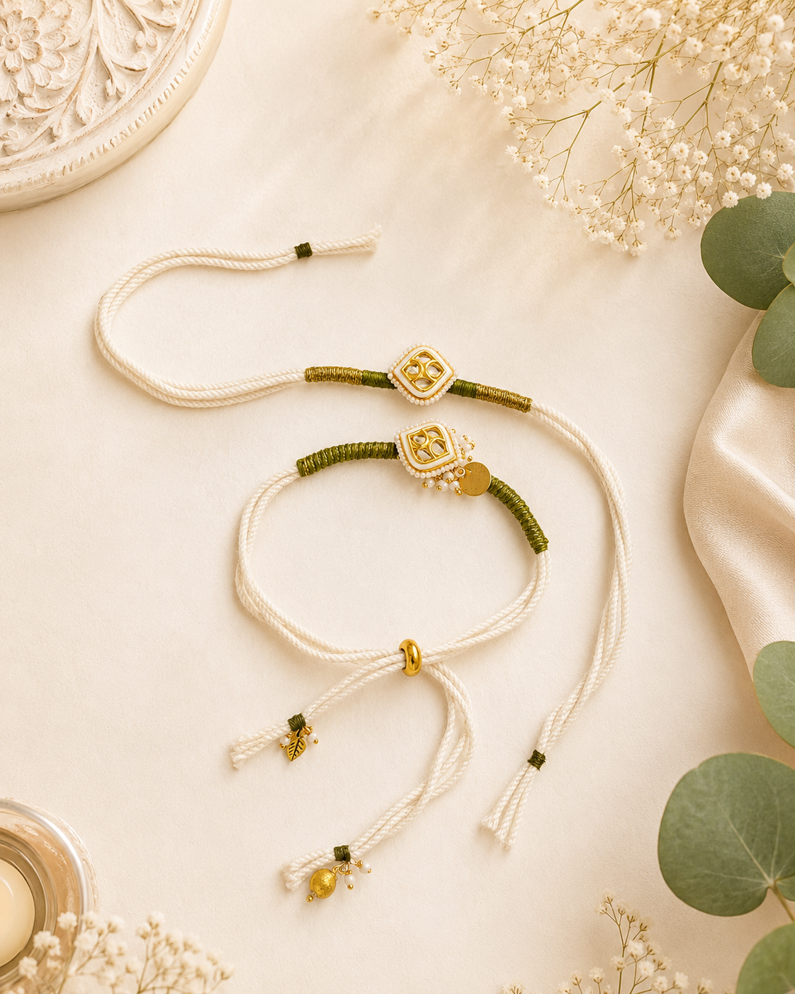 Artisan Kundan Bhai Bhabhi Rakhi Set