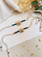White Sqaure Meena Kundan Bhai Bhabhi Rakhi Set