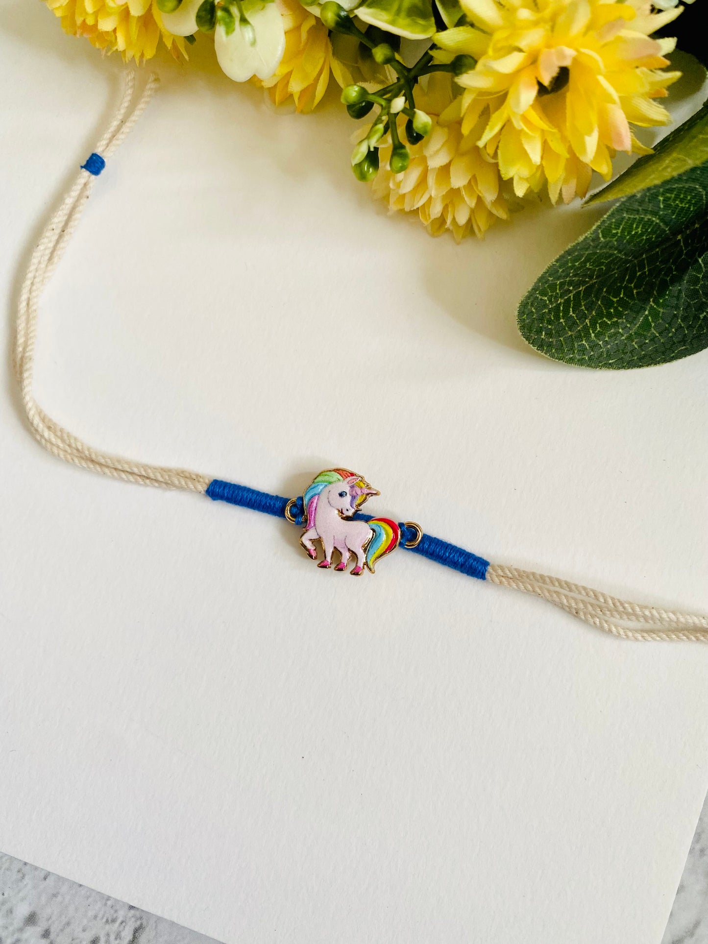 Standing unicorn white dori Kids Rakhi