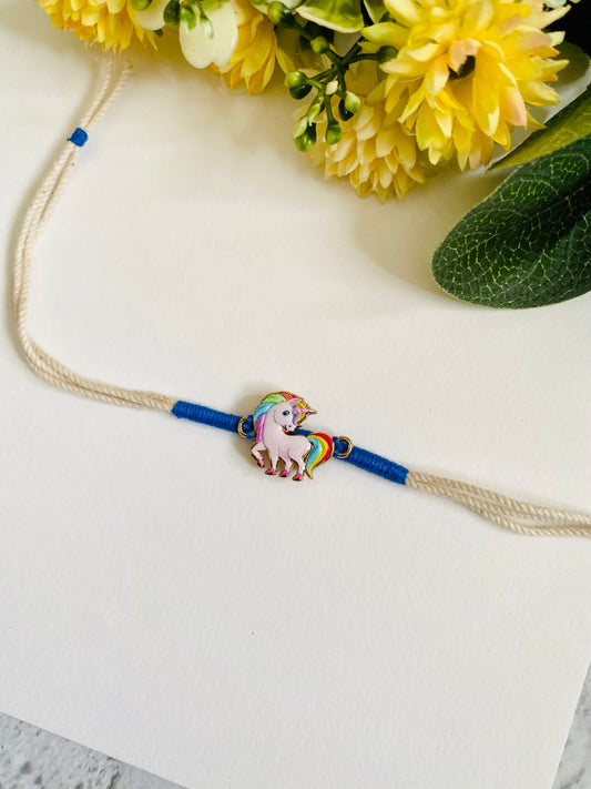 Standing unicorn white dori Kids Rakhi