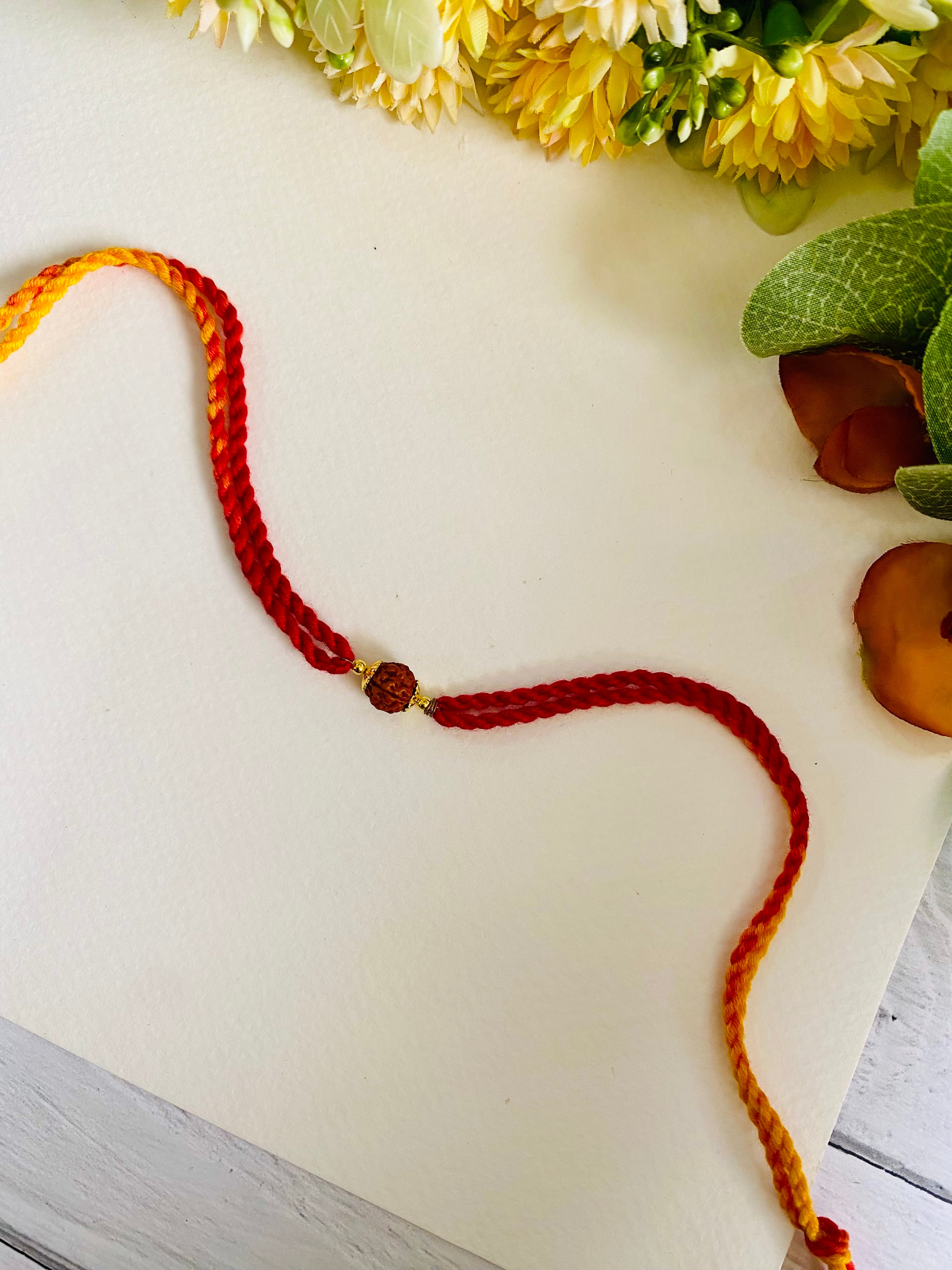 Single Rudraksha Red Yellow Bhia Rakhi