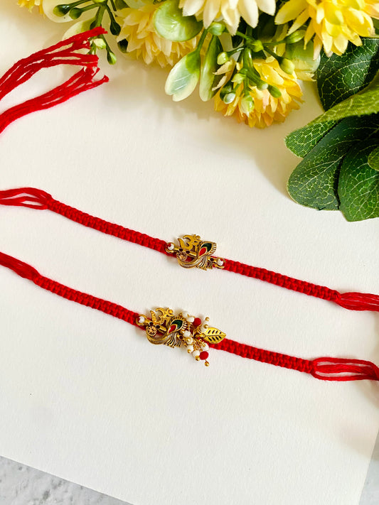 Om Feather Meena Bhai Bhabhi Rakhi Set