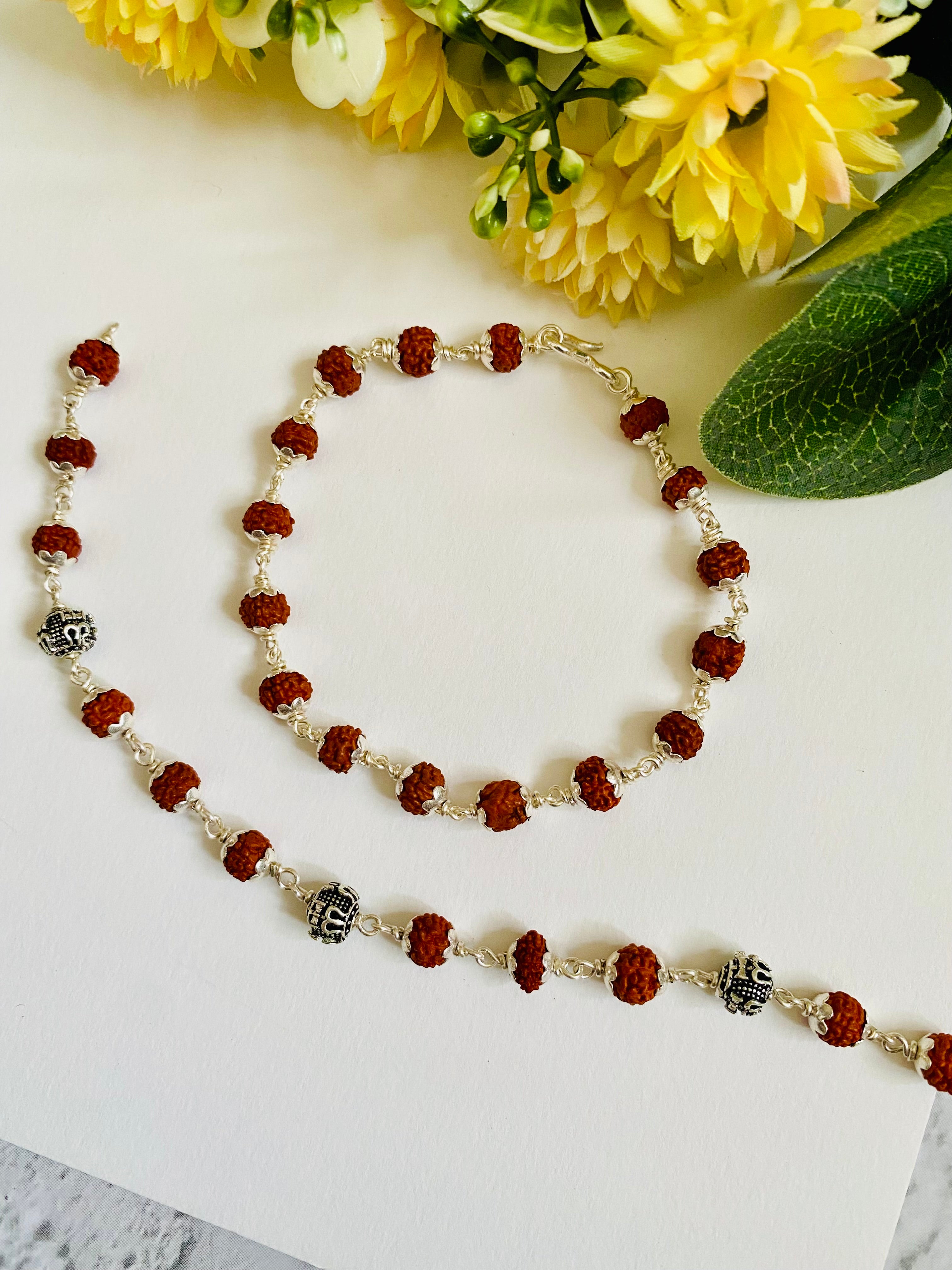 Rudraksha Silver Bracelet Bhai Bhabhi Rakhi Set