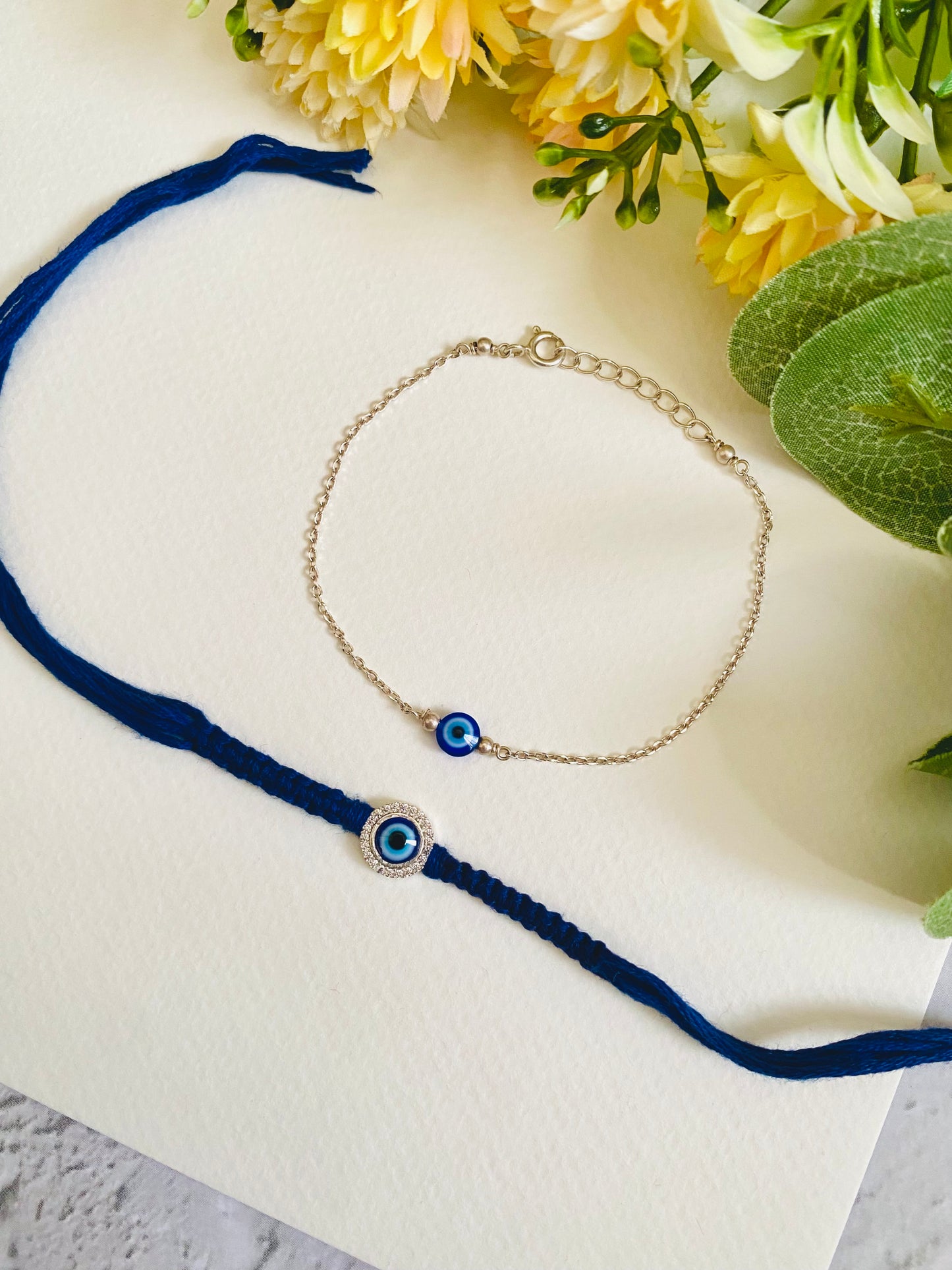 Evil Eye Silver Bhai Bhabhi Rakhi Set