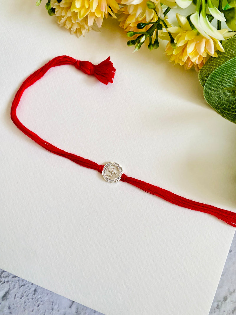Swastik Diamond Silver Bhai Rakhi