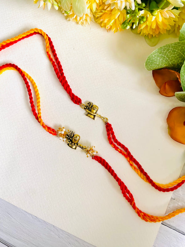 7 Dot Shiva Ling red Yellow Rakhi Set