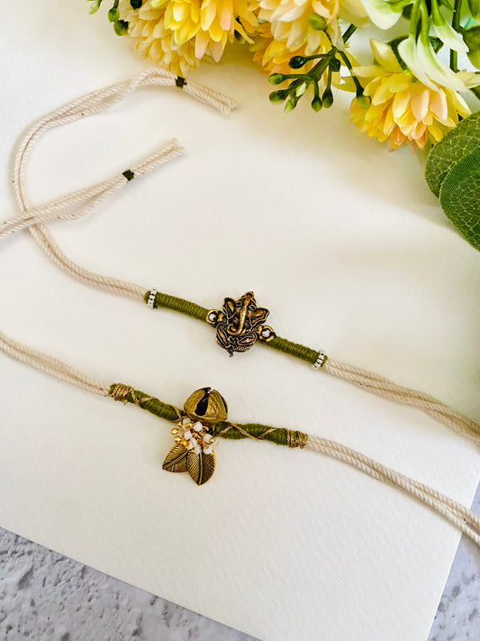 Ganesha And Ghungharoo Handmade Bhai Bhabhi Rakhi Set
