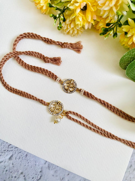 Om Trishul Diamond twist bhai bhabhi rakhi set