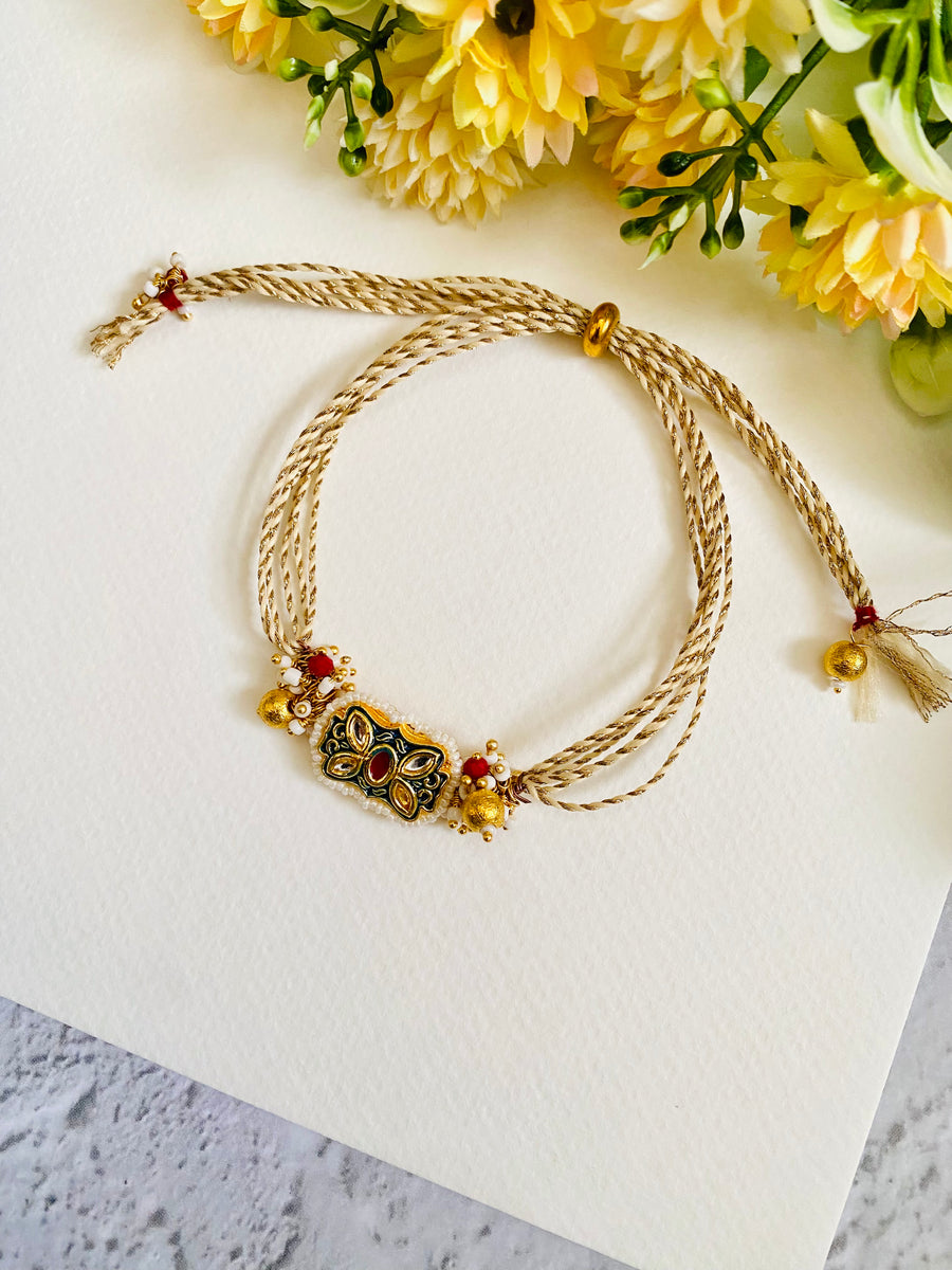 Elegant Kundan Meena Rakhi